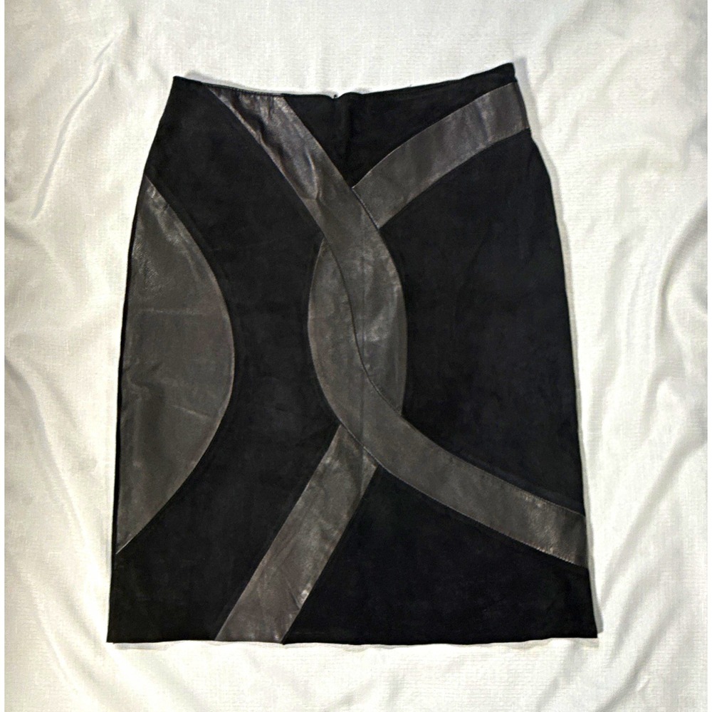 Margaret Godrey Black Suede Leather Pencil Skirt Women's Size 10 Lined Zip 8614